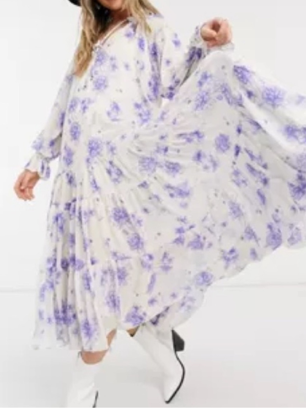 Free People Feeling Groovy Floral Maxi Dress Tiered Ruffle Prairie Boho - Picture 14 of 14
